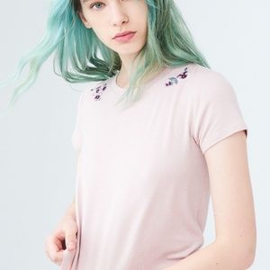 Aeropostale Pink Embroidered Flower Soft TShirt XS